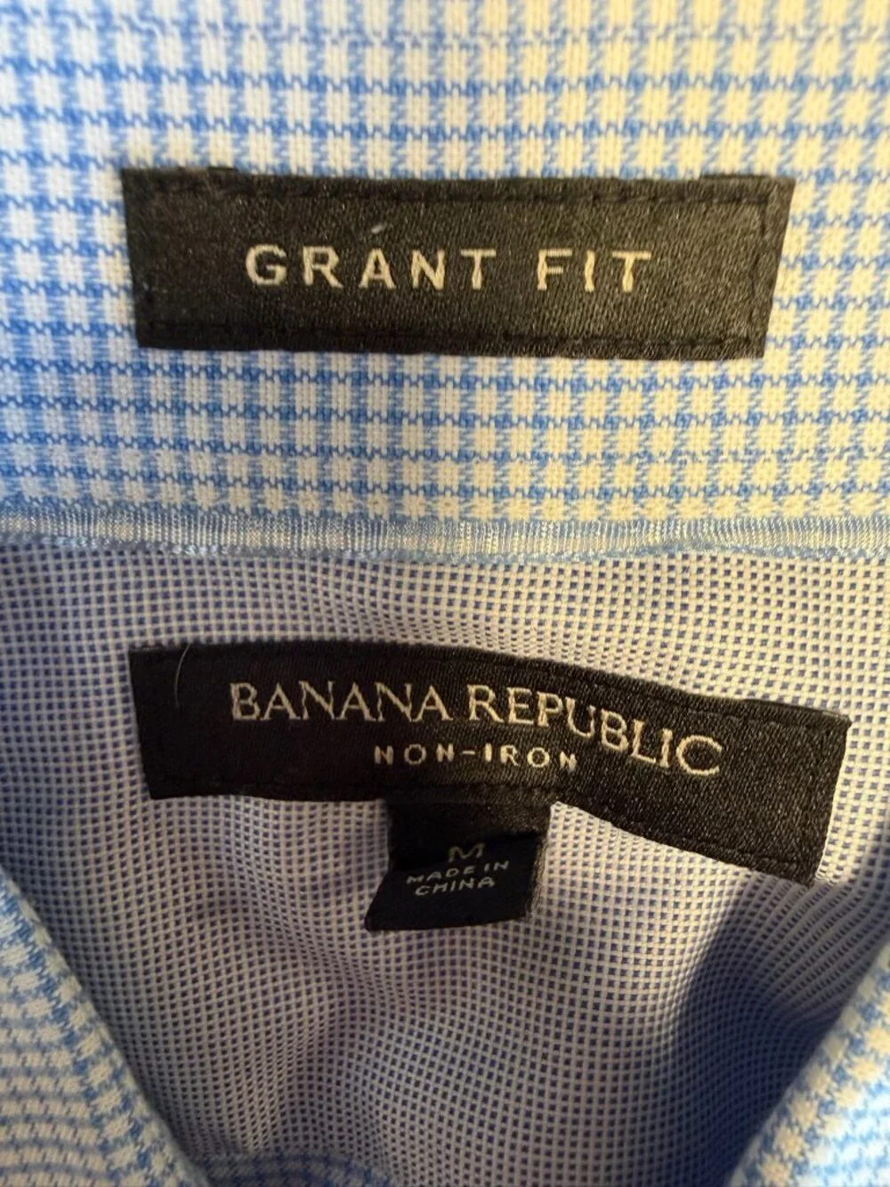 BANANA REPUBLIC Men's Grant-Fit Non-Iron Check Shirt Size M In Blue